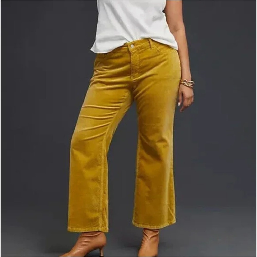 Anthropologie Pilcro The Yaya Midrise Cotton Blend Corduroy Gold Crop Pants 18W - Picture 1 of 12